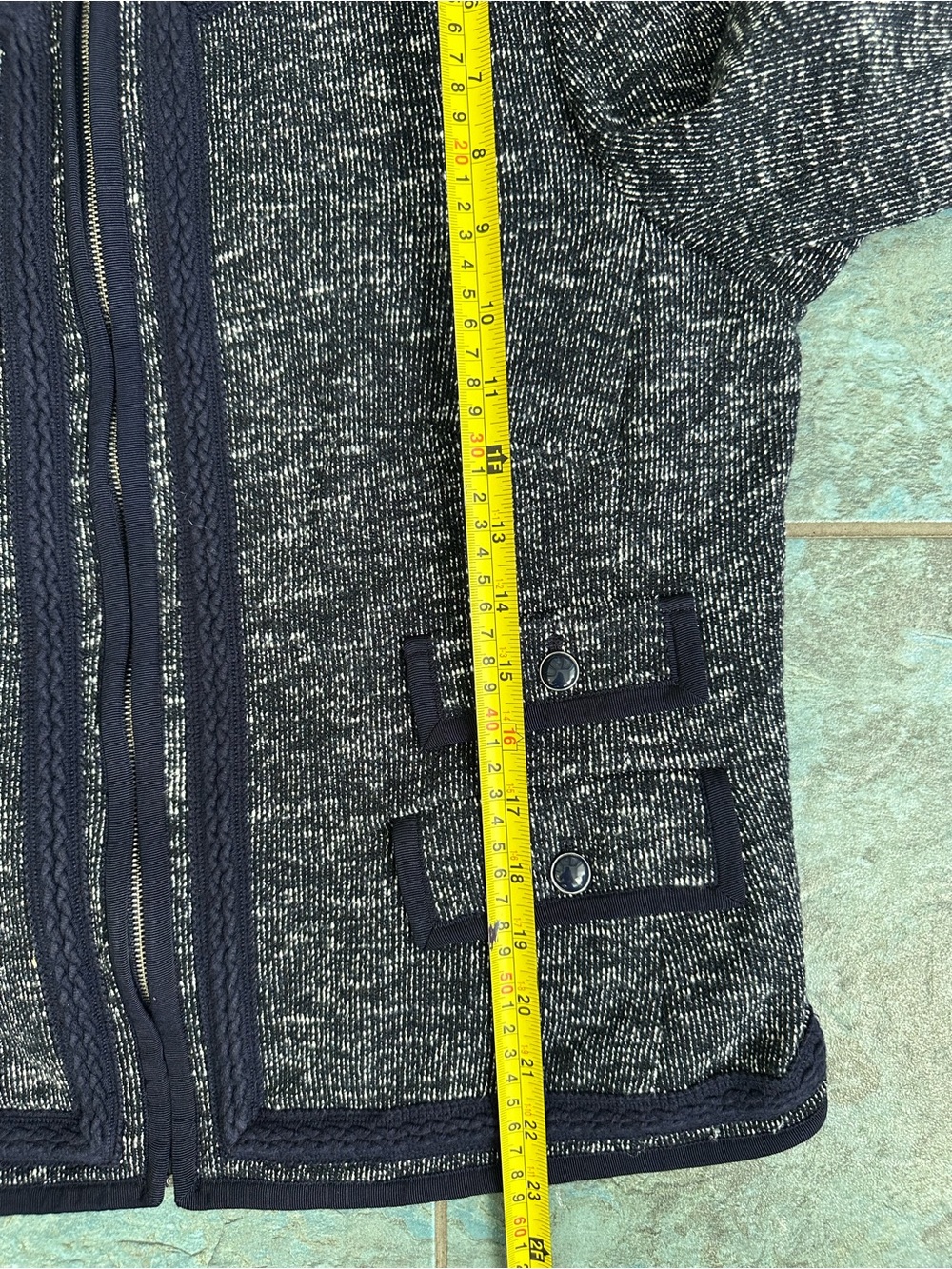 Talbots Sweater Lady Jacket Size 16P Blue Work Career Tweed Zipper Pockets - Picture 7 of 7